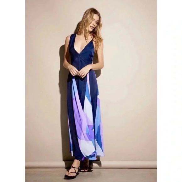 NWT Free People Spectrum Maxi Dress Long V Neck Party Wedding Cocktail Silky XS - Picture 1 of 17